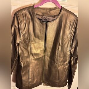 Terry Lewis Elegant Women's Gold 100% Genuine Leather Jacket